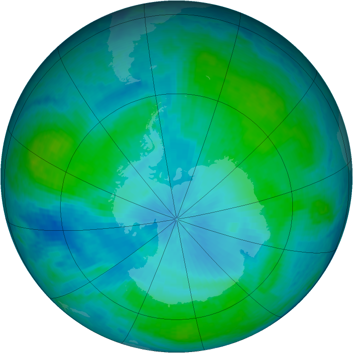 Antarctic ozone map for 05 February 2004